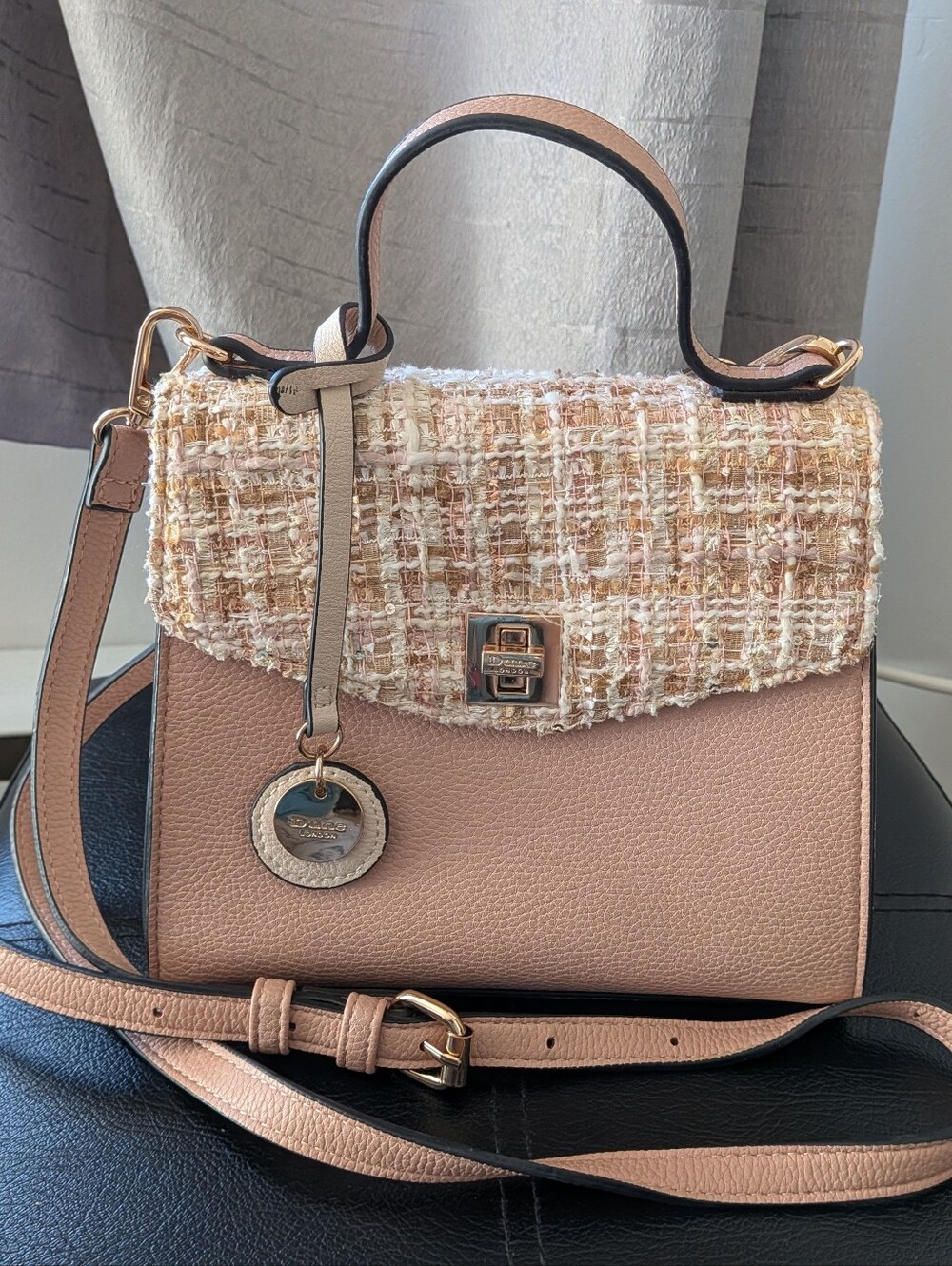 Dune London Pink Tweed Top-Handle Crossbody Bag